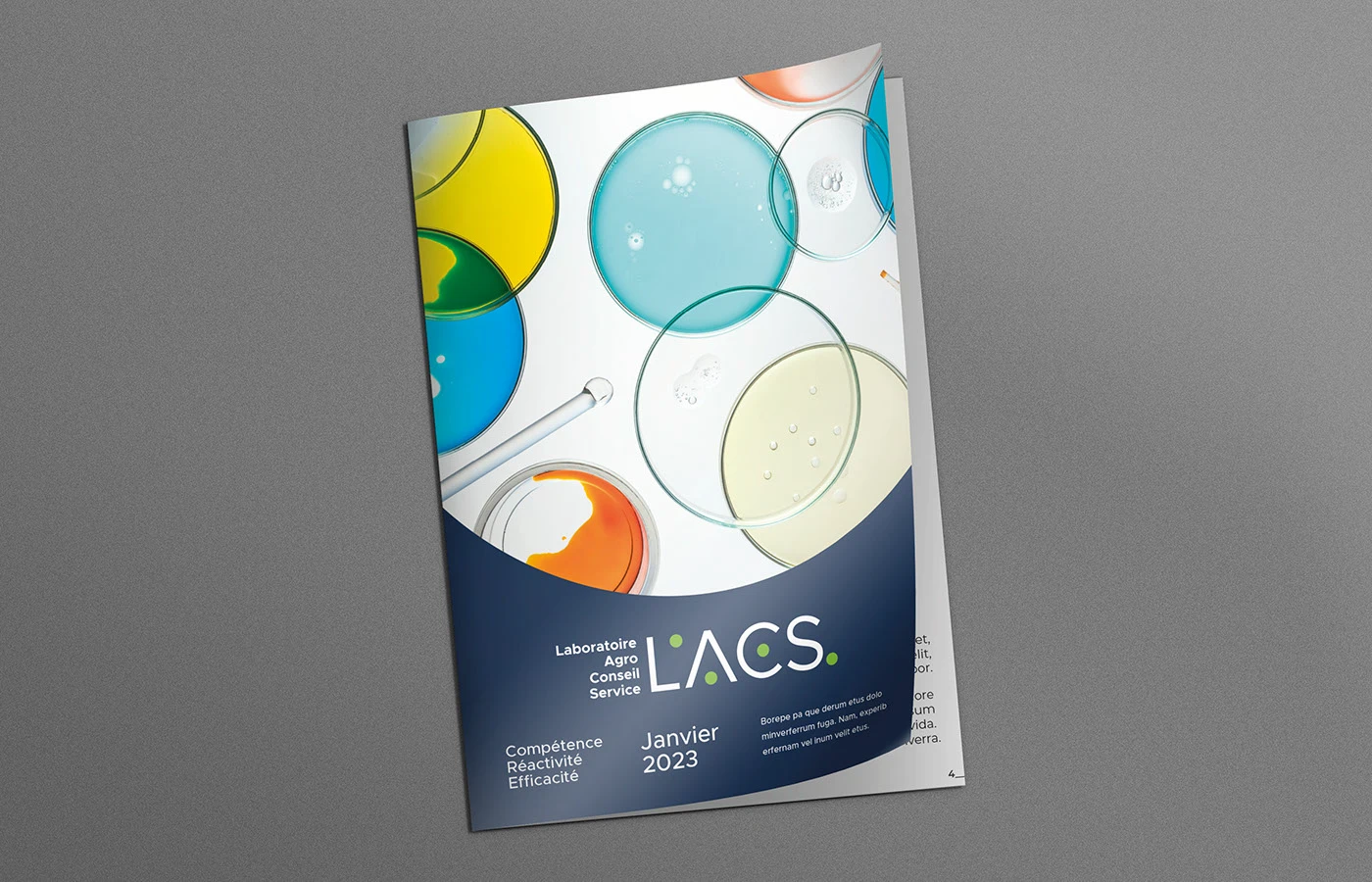 LACS, couverture de brochure avec marque et univers visuel de laboratoire