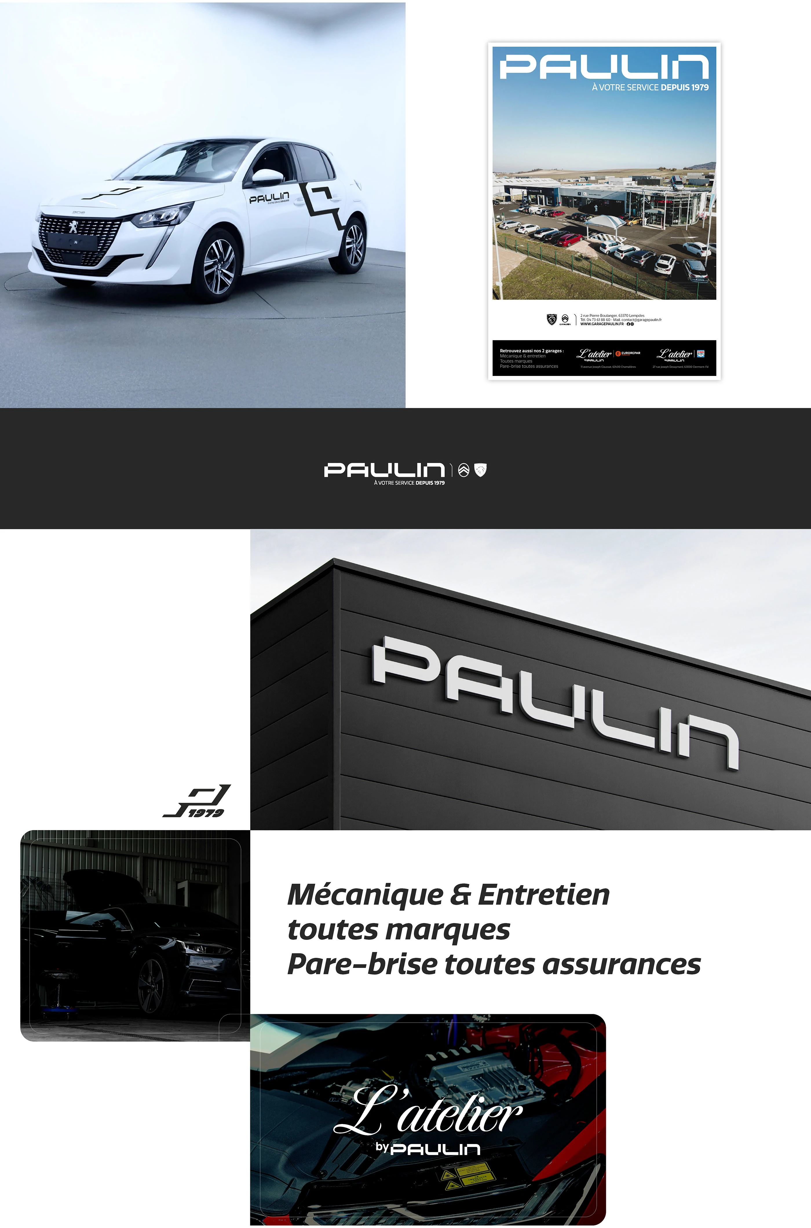 Garage Paulin, façade et applications de la signature graphique
