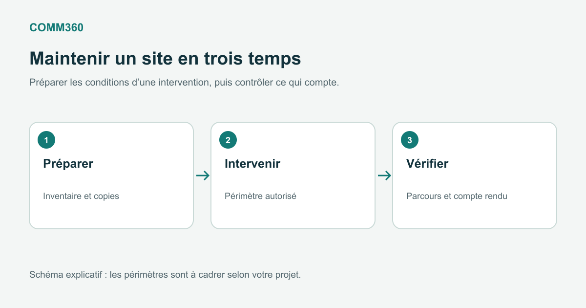 Infogérance WordPress : préparer le changement, respecter le périmètre et vérifier les usages.