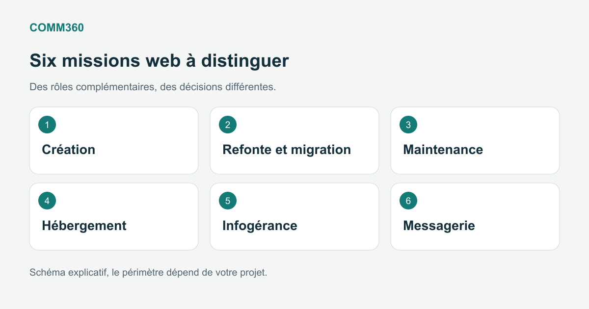 La messagerie professionnelle, une mission distincte parmi la création, la refonte, la maintenance, l’hébergement et l’infogérance web.
